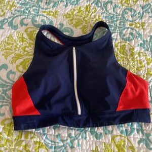 Athleta high neck zip-up bikini top size L